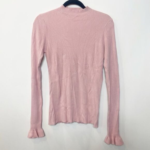 Rachel Parcell Flare Sleeve Mock Neck Ribbed Sweater Silver Pink Size Large - Picture 5 of 12